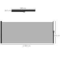Tenda Laterale Retrattile 400x180 cm con Maniglia, in Metallo, Alluminio e Poliestere, Grigio Chiaro