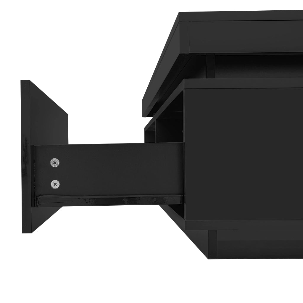 Tavolino da Salotto con 1 Cassetto e LED; Nero Lucido; Stile Moderno; in Pannello di Particelle; 100×50×40;3 cm