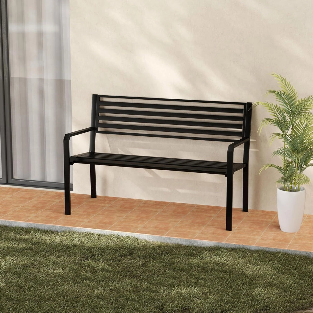 Panca da giardino per 2-3 persone, panca da parco con schienale alto e braccioli, sedia in metallo con carico di 300 kg, poltrona da esterno per terrazza, balcone, patio (modello 3)