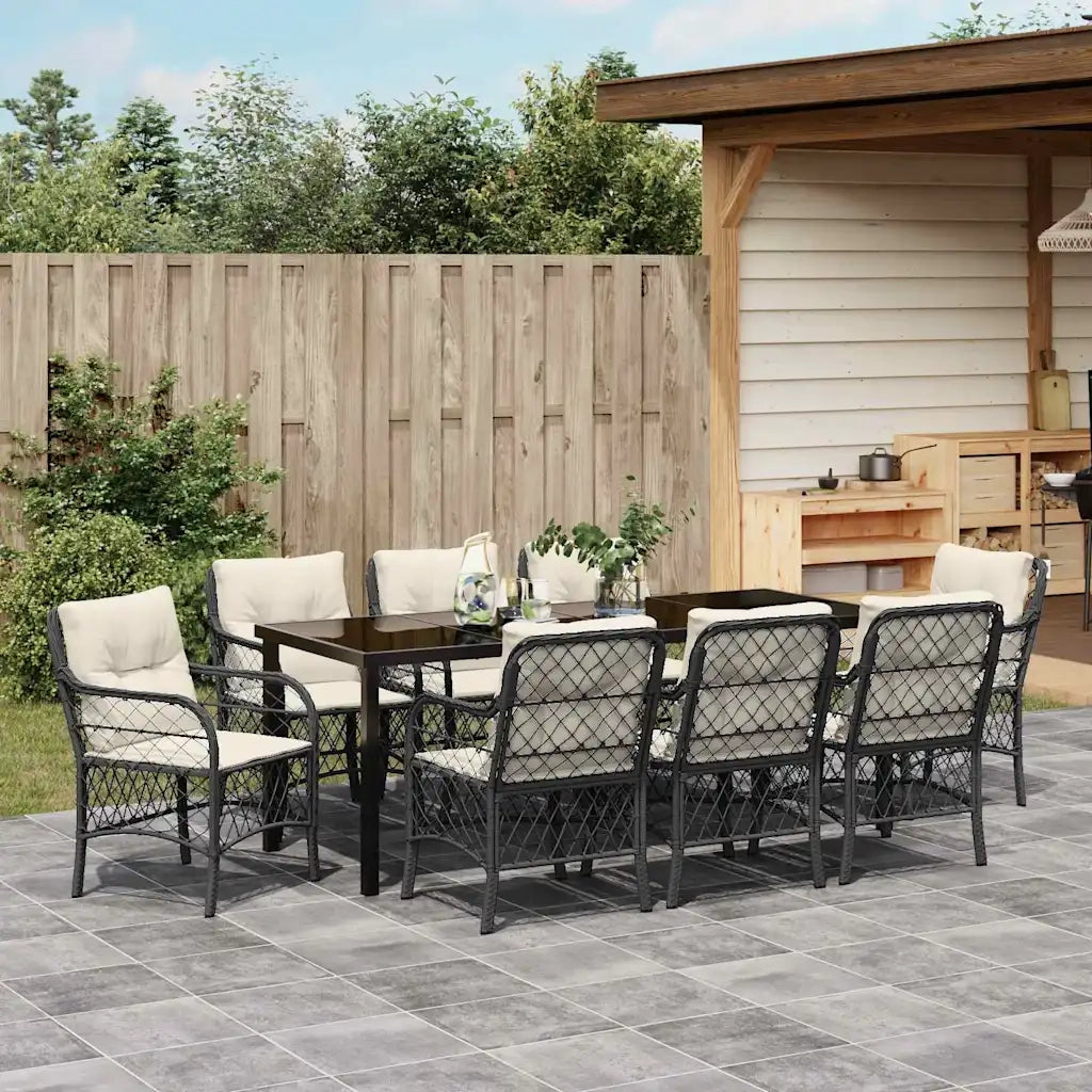 Set da Pranzo per Giardino con cuscino 9 pcs Nero polyrattan 3380203