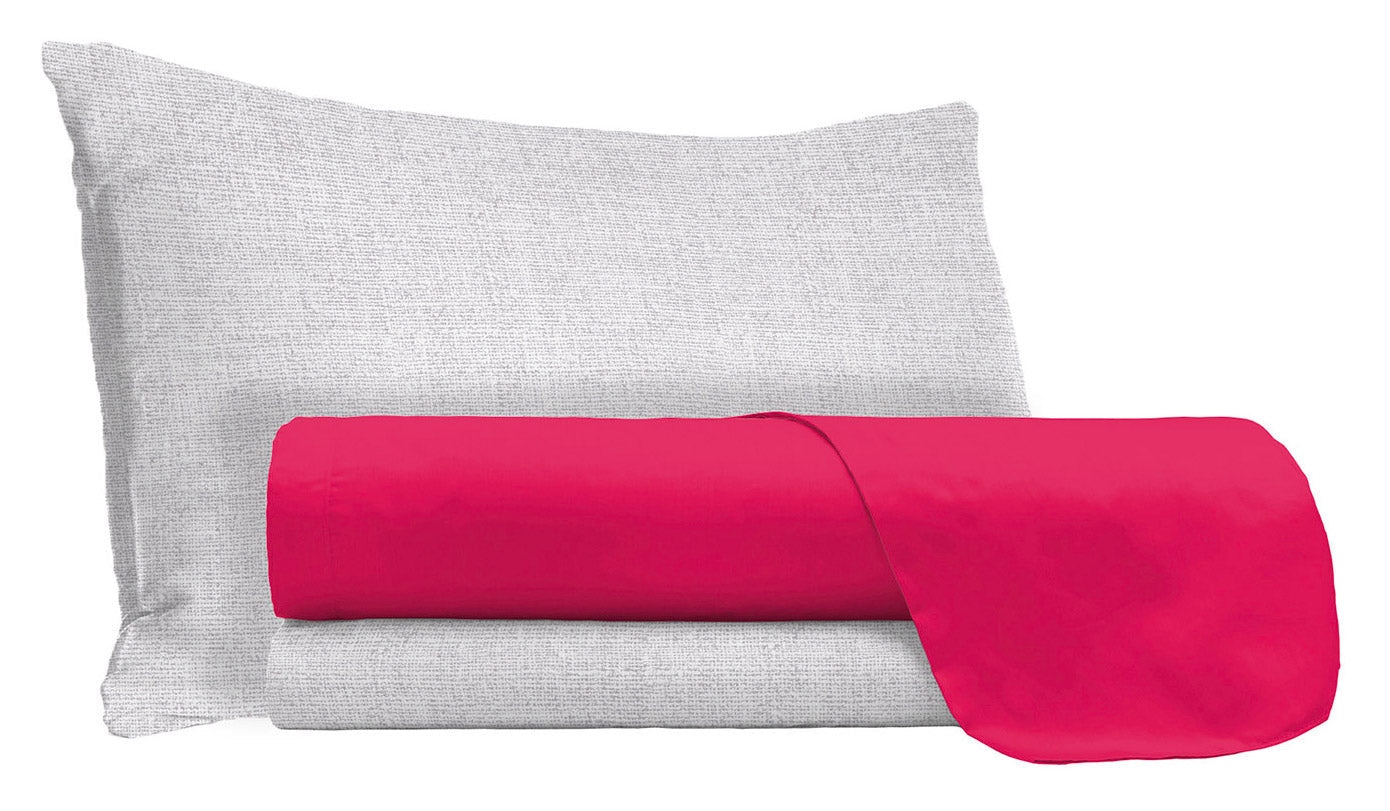 Set Lenzuola Singolo Sopra Sotto e Federe in Cotone Fragola