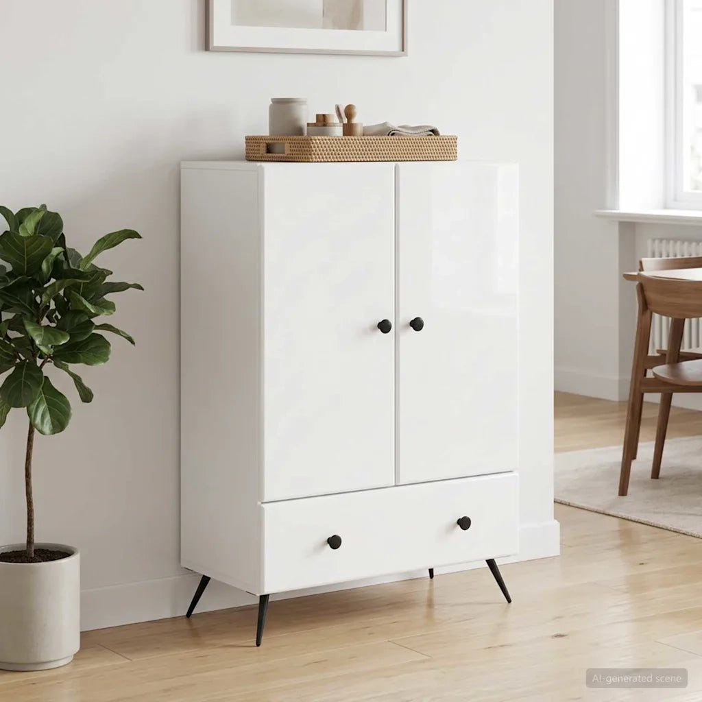 Credenza Bianco Lucido 66 x 34,5 x 95 cm Legno ingegnerizzato 895589