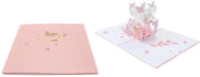 Carta di auguri 3D con fiori farfalla - Regalo con busta - Rosa - 15,5 x 13 cm