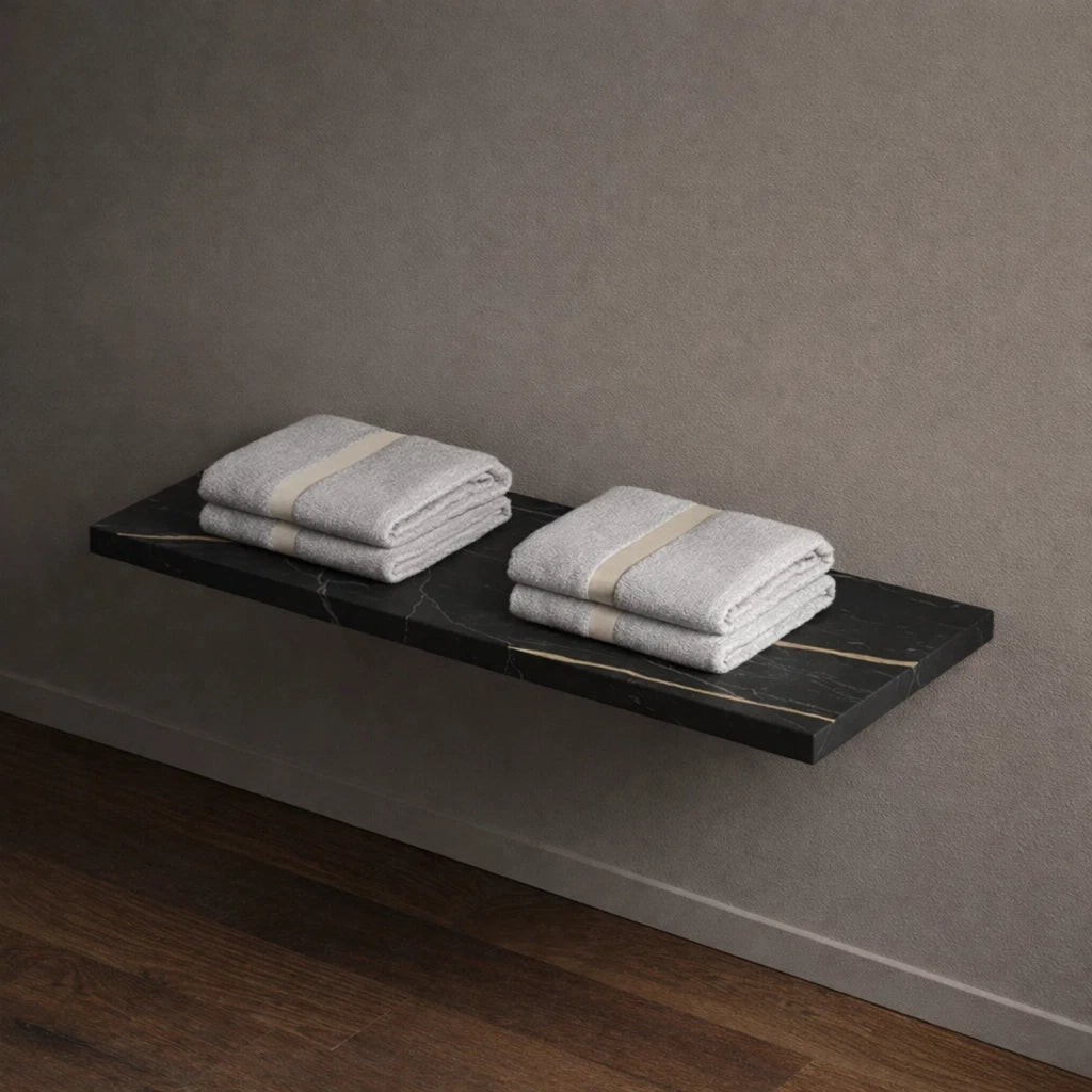 Mensola inferiore lavabo sospeso astrid in stone nero e nocciola venato *** finitura- nero, confezione 1