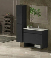 Mobile Bagno NEBARI Già Montato 1 cassetto, lavabo e specchio Grafite 70x40 cm con colonna