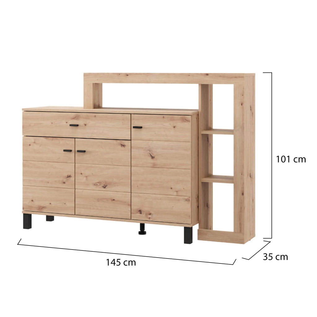 Madia Piriap, Credenza un Cassetto, 145x35x101h cm Marrone Rovere Nodi