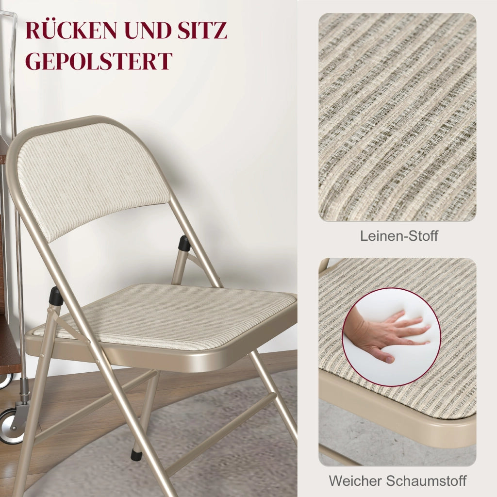 Set 4 Sedie Pieghevoli da Ufficio ¨C Xylo ¨C Gambe in Metallo, Tessuto Effetto Lino Beige