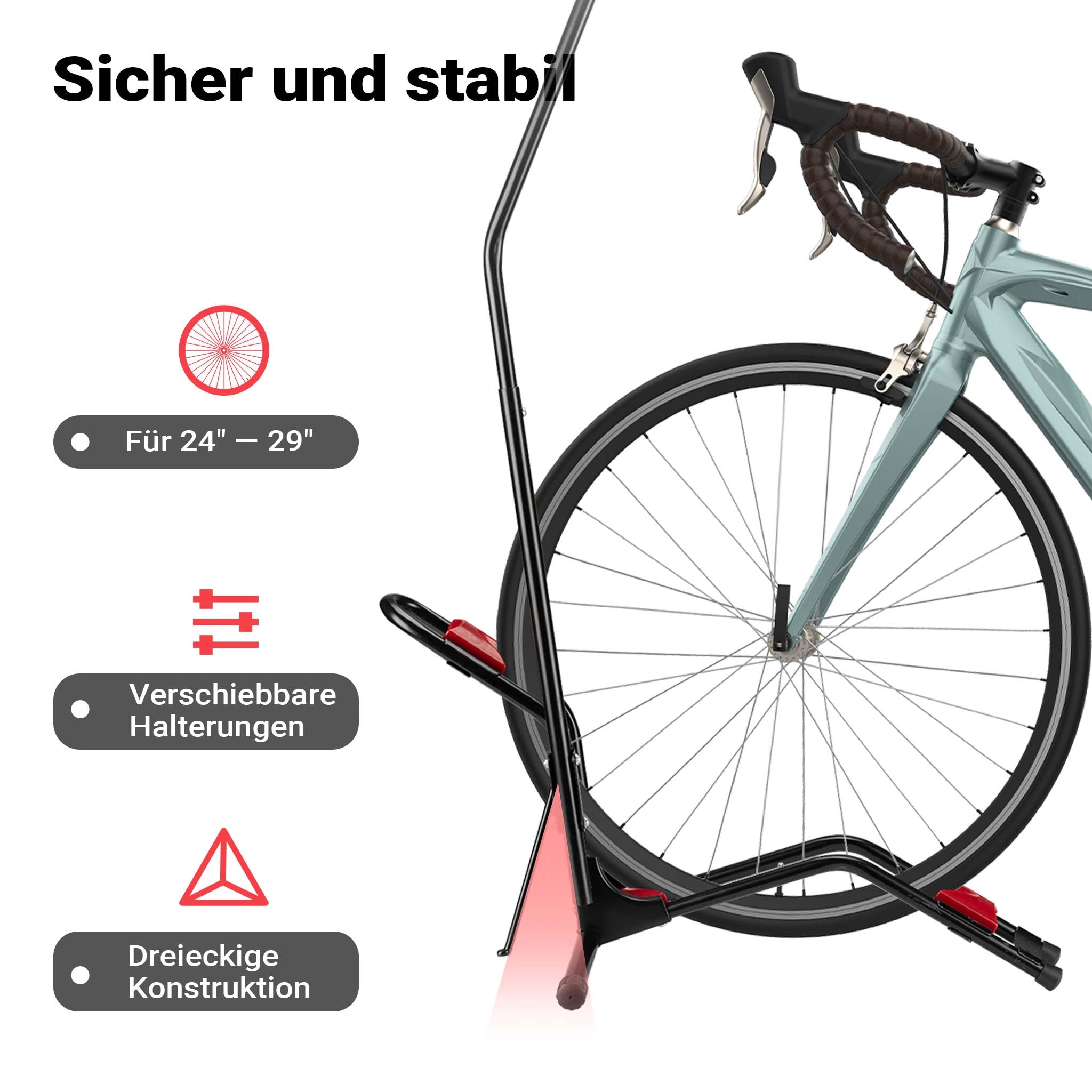 Portabici verticale autoportante, 53x11x120 cm, per biciclette 24-29"