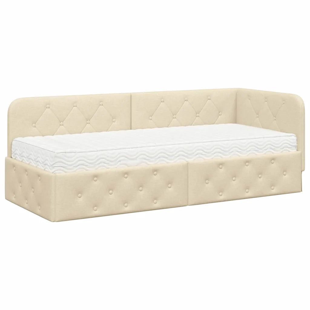 Letto singolo | Letto per adulti | Cornice del letto ad angolo Crema 80 x 200 cm Tessuto