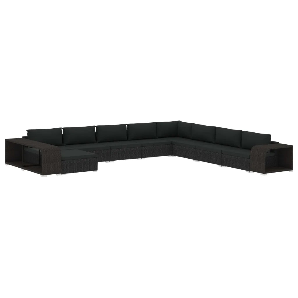 Set Divani da Giardino 11 pz con Cuscini in Polyrattan Nero