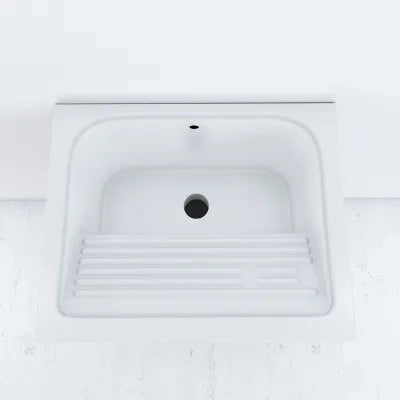 Mobile lavatoio grigio 60x50 cm con vasca e strofinatoio integrato in ceramica