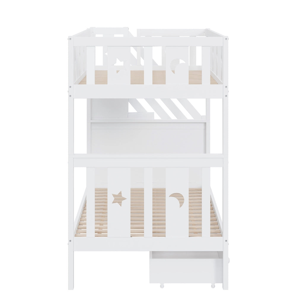 Letto a castello per bambini 90x200 cm bianco con scala contenitore