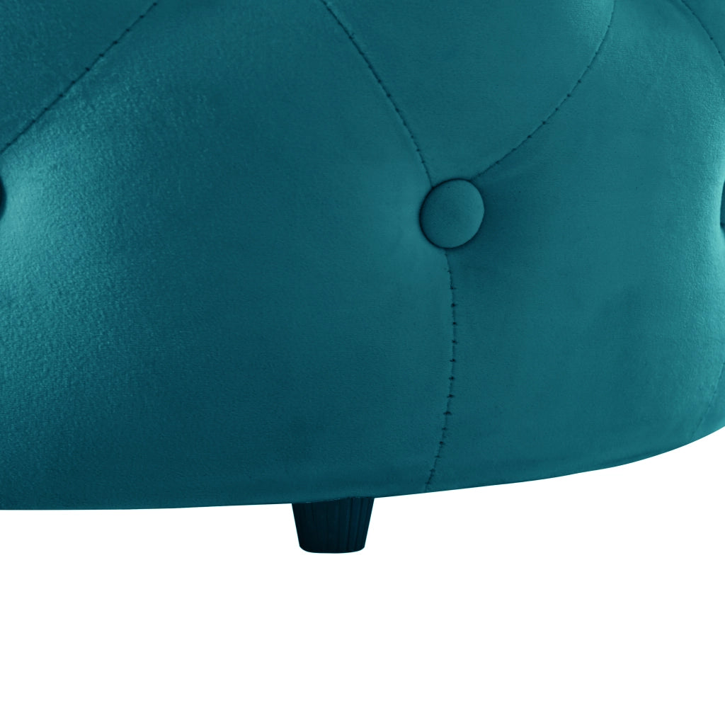 Pouf contenitore in velluto con vano portaoggetti e vassoio in legno blu 58 × 58 × 38 cm