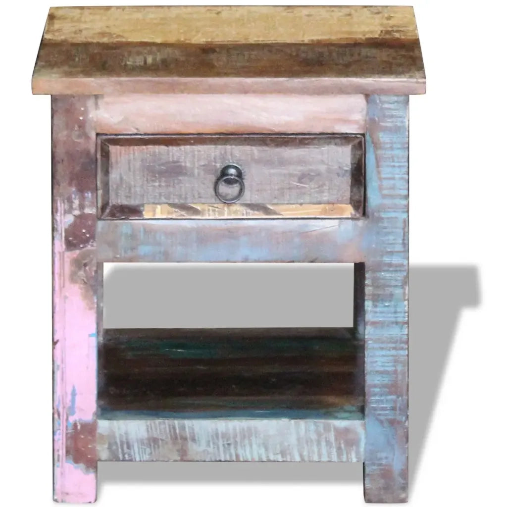 Tavolino con 1 Cassetto Legno Massello di Recupero 43x33x51 cm cod mxl 9472