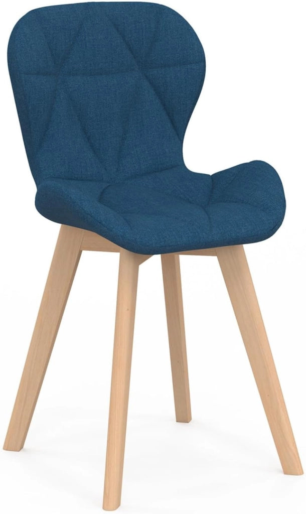 Set di 4 sedie ROBINE in tessuto blu anatra per sala da pranzo