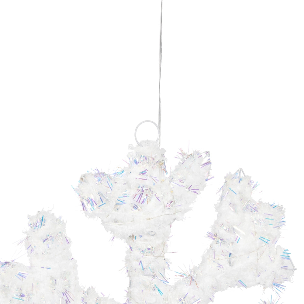 Set di 2 decorazioni natalizie a LED sospese a forma di fiocco di neve in metallo bianco