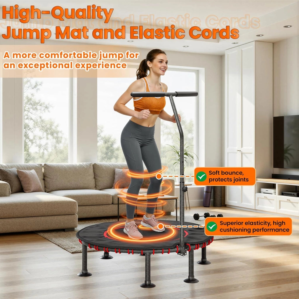 Trampolino Fitness da Interno | Copertura Protettiva Imbottita | Fino a 150 kg Capacità Carico | 3 Altezze Manubrio Regolabili | Senza Installazione | Bambini Adulti | Mini Ø102 cm | Casa