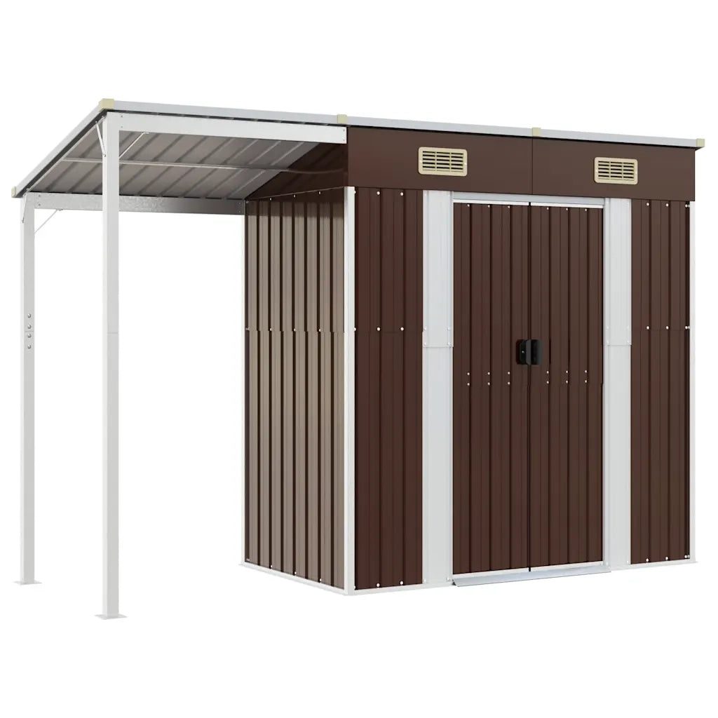 Capanno Giardino Tetto Esteso Marrone 277x107x181cm Acciaio 364527