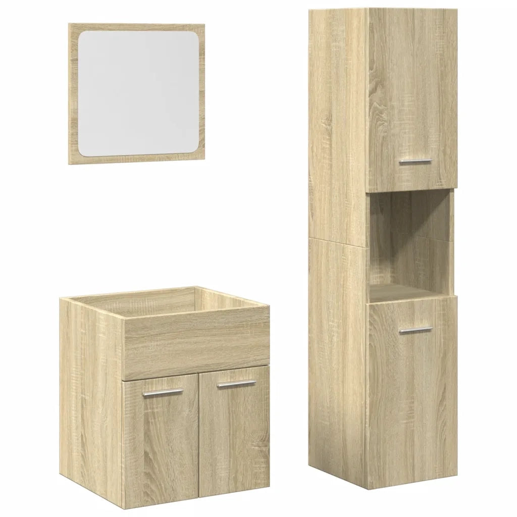 Set Mobili da Bagno | Armadio da bagno 3 pz Rovere Sonoma in Legno Multistrato