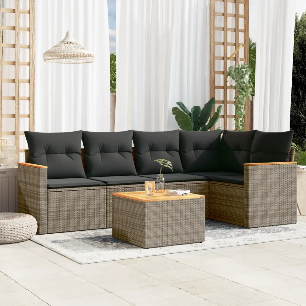 Set Divano da Giardino 6 pz con Cuscini Grigio in Polyrattan 3258357