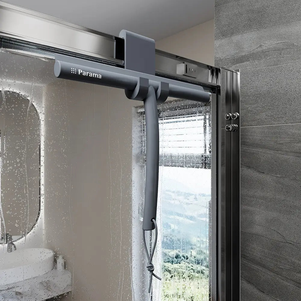 Tergivetro in silicone grigio con anima in acciaio inox e gancio per box doccia | Tergi