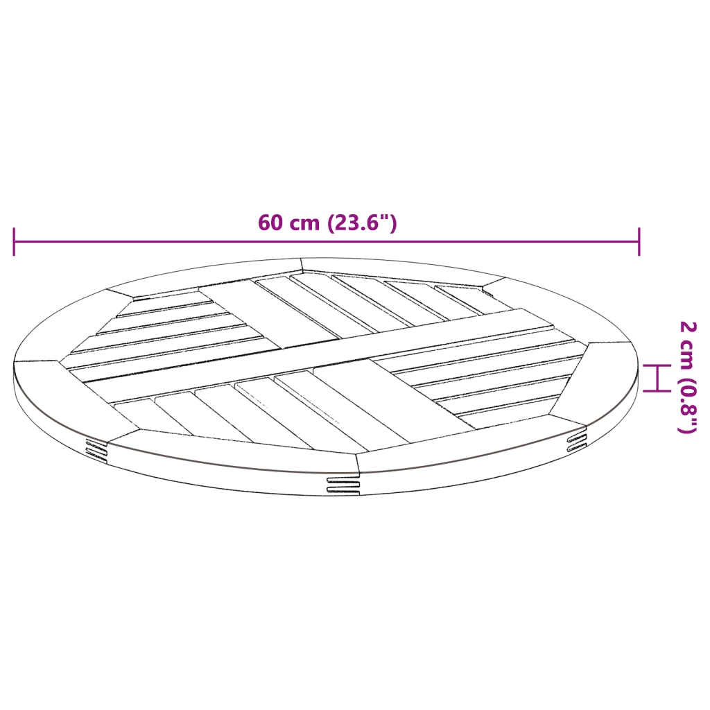 Piano per Tavolo Ø60x2 cm Rotondo in Legno Massello di Acacia 4004248