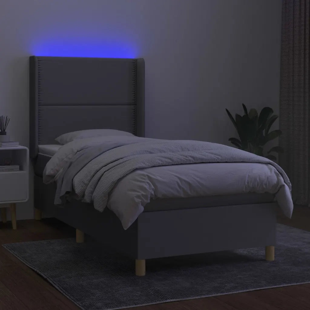 Letto a Molle Materasso e LED Grigio Chiaro 100x200 cm Tessuto
