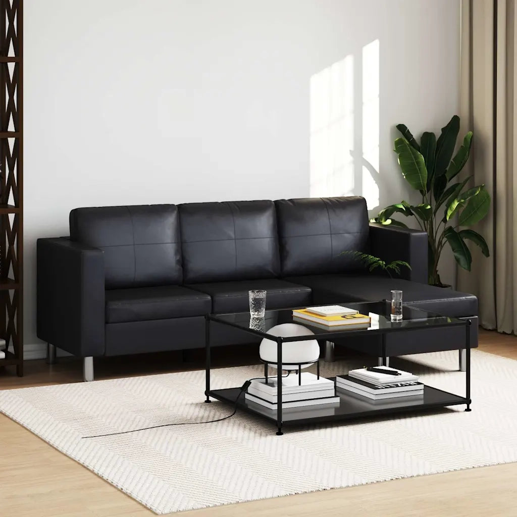 Divano Componibile a 3 Posti in Pelle Artificiale Nero    cod mxl 59177