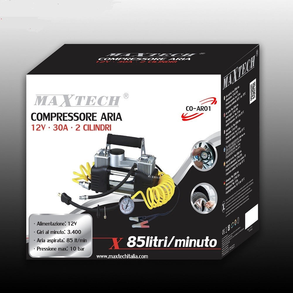 Trade Shop - Compressore Aria Portatile 85lt/min 12v Silenziato 30a 10bar Auto Moto Maxtech Co-ar01 -