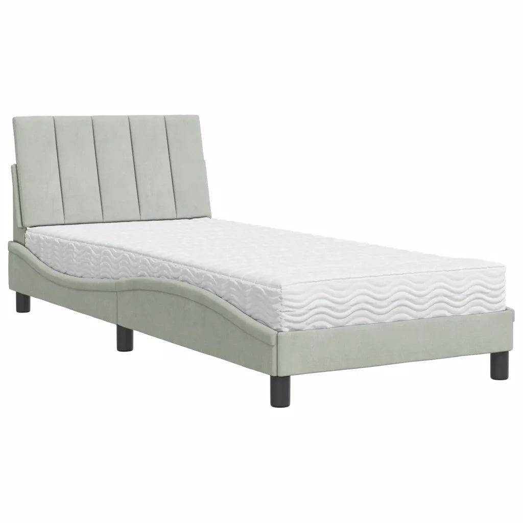Letto con Materasso Grigio Chiaro 90x190 cm in Velluto