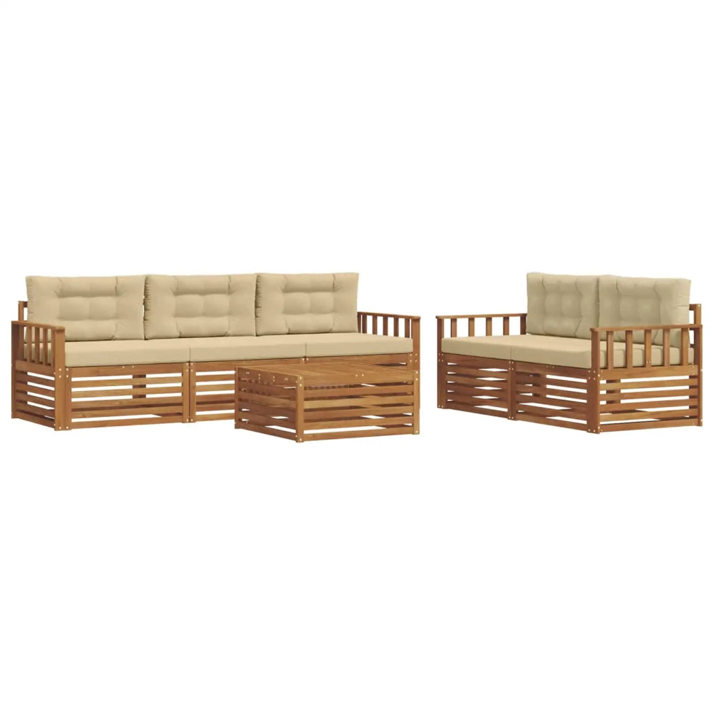 Set di divani da esterno con cuscino 6 pcs Naturale e Beige