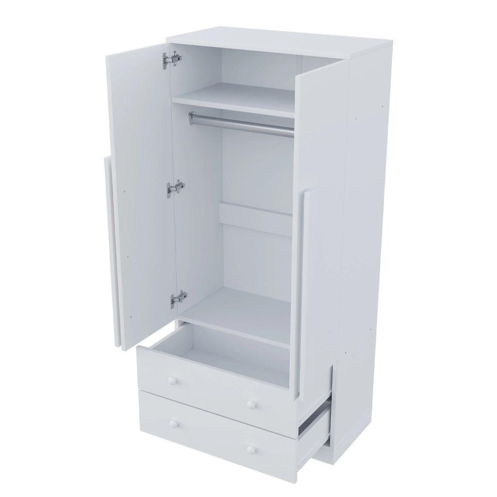 Armadio Guardaroba Bianco 70×40×170 cm con 2 Ante; Cassetti e Ripiani Interni per Camera da Letto
