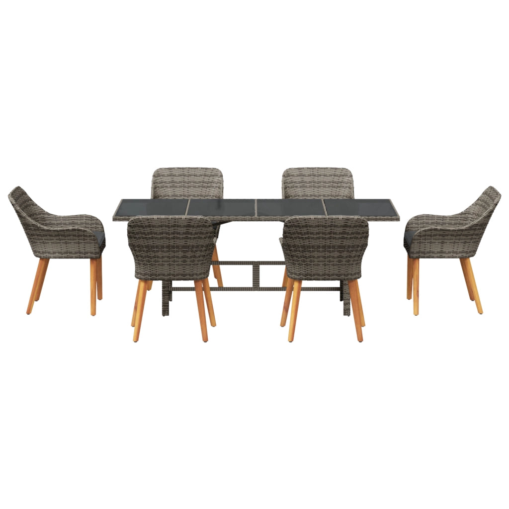 Set da pranzo per giardino 7 pezzi grigio in rattan