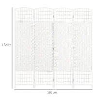 Paravento a 4 Ante Pieghevole per Interni, Autoportante e Intrecciato, 160x170 cm, Bianco