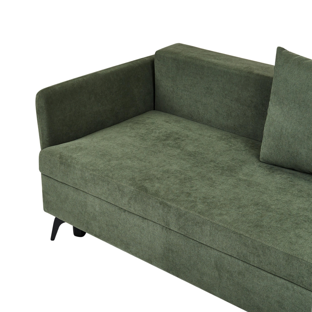 Divano Letto Angolare a 3 Posti Sinistro in Tessuto Verde con Contenitore per Soggiorno Koge
