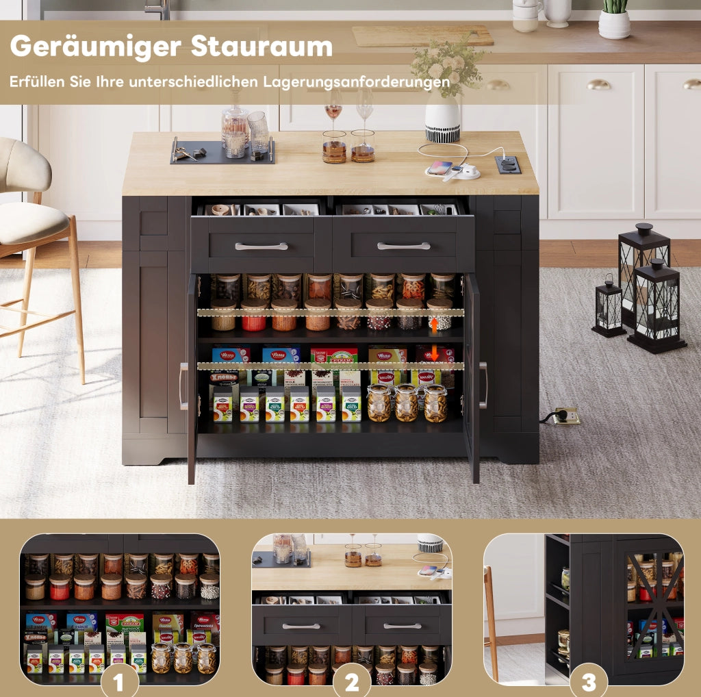 Isola cucina mobile 120 cm con piano pieghevole e USB