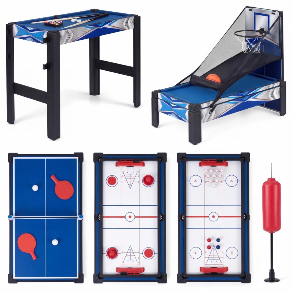 Tavolo da gioco 6-in-1 per bambini con basket e biliardo, Salvaspazio set multi-gioco per ping pong hockey e pi¨´