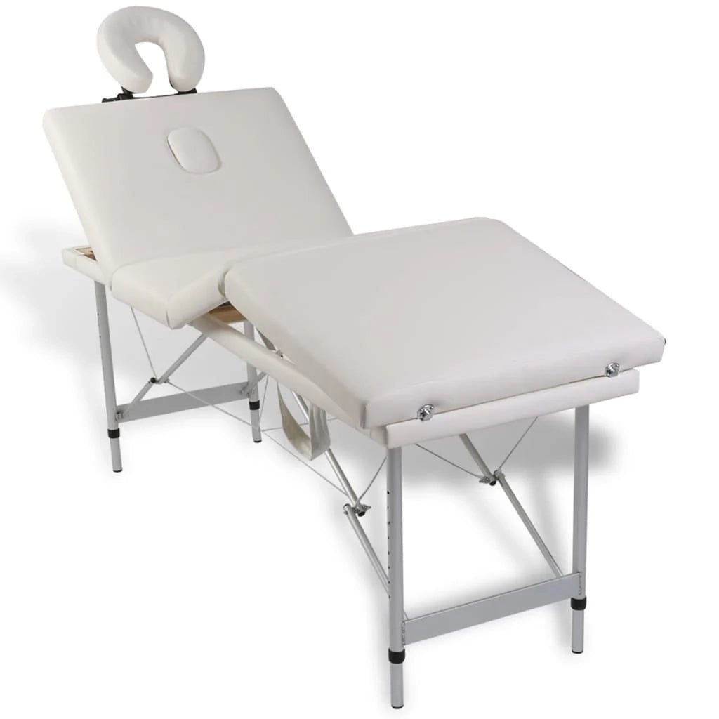 Lettino da massaggio pieghevole a 4 zone con struttura in acciaio inox bianco crema 02_0001877