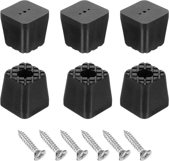Set di protezioni antiscivolo per mobili in gomma - 30 x 30 mm - Set di 6 pezzi - Nero - Viti e anelli di chiusura