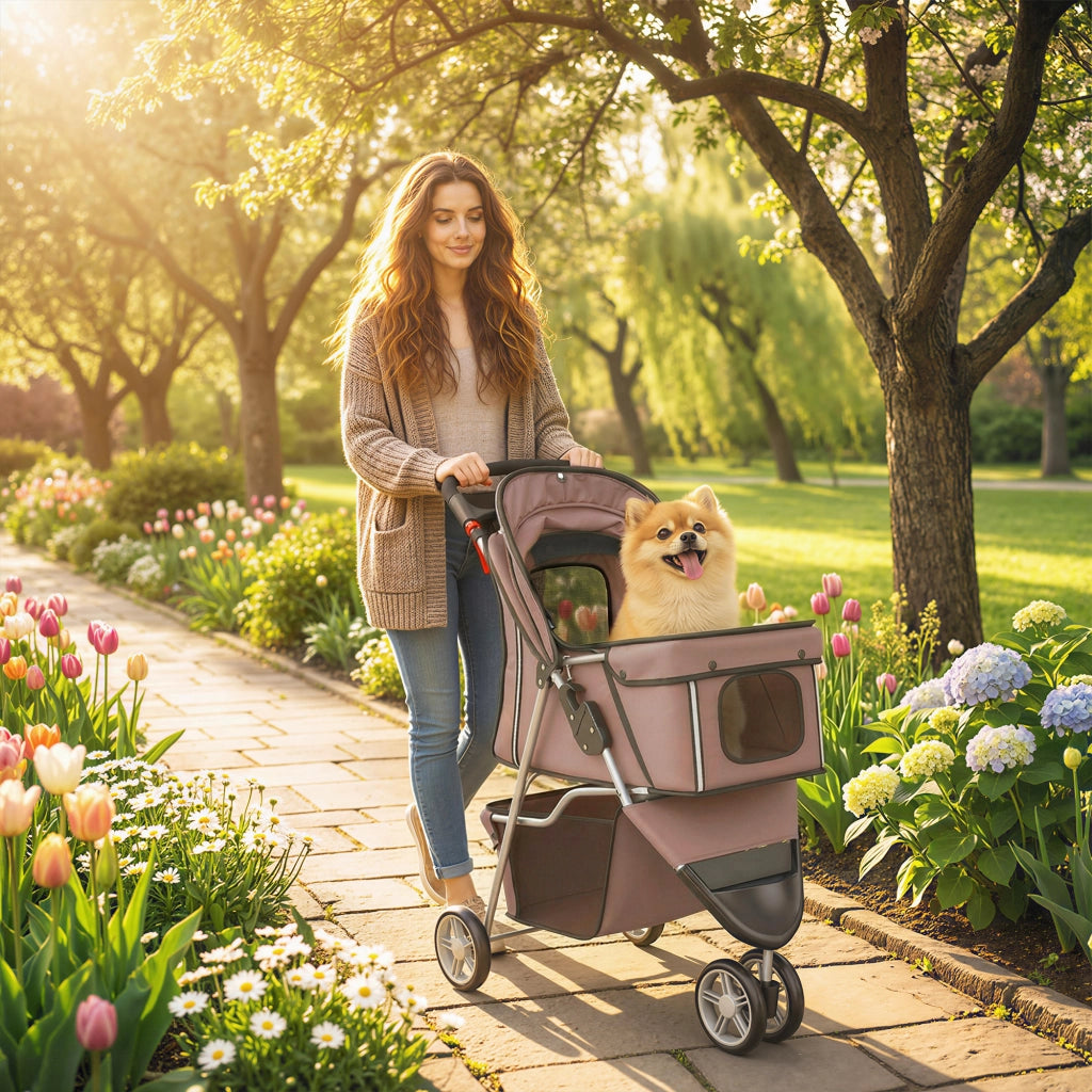 Carrello Pieghevole per Cani con Cestino ¨C zephmum ¨C 77x44x102cm Marrone