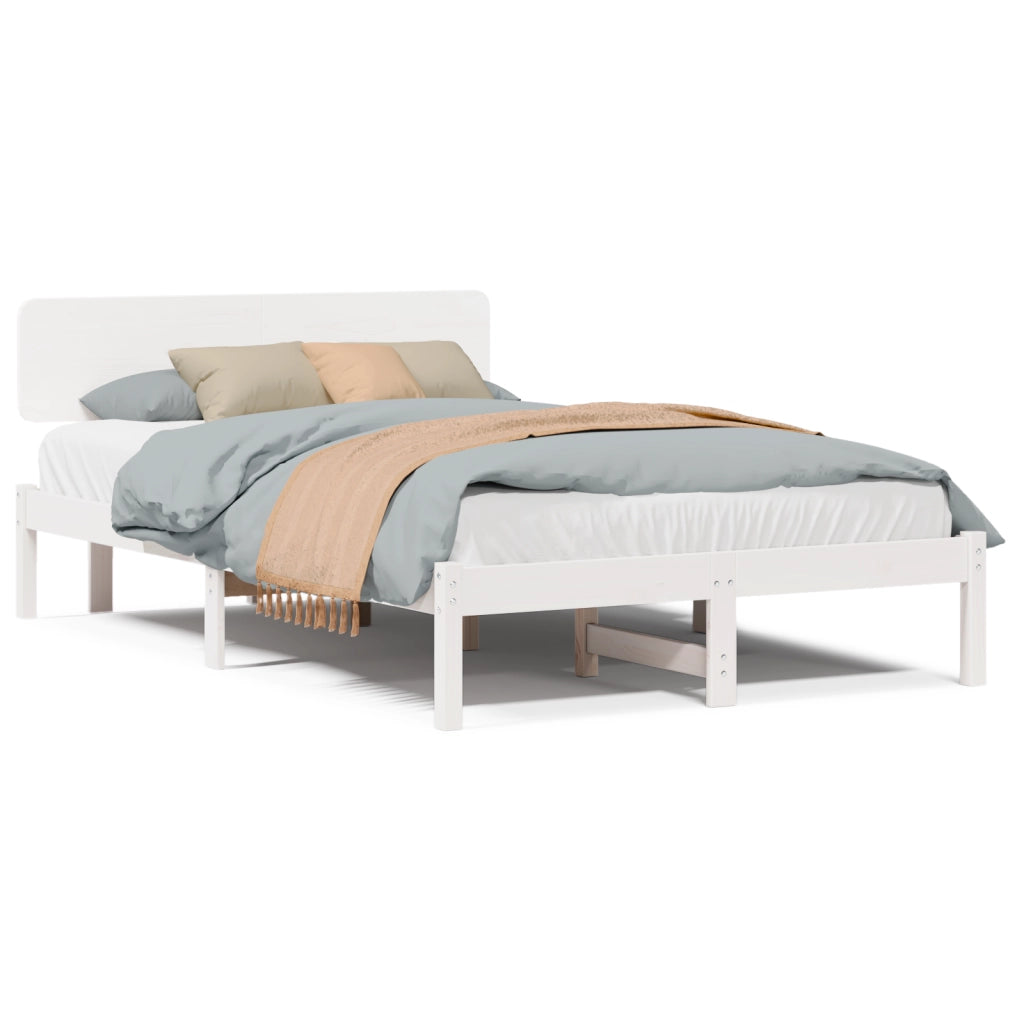 Struttura Letto con testiera Bianco 135x190 cm Legno massello di pino