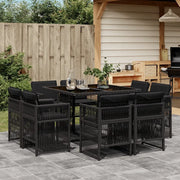 Set da Pranzo da Giardino 9 pz con Cuscini Nero in Polyrattan 3211015