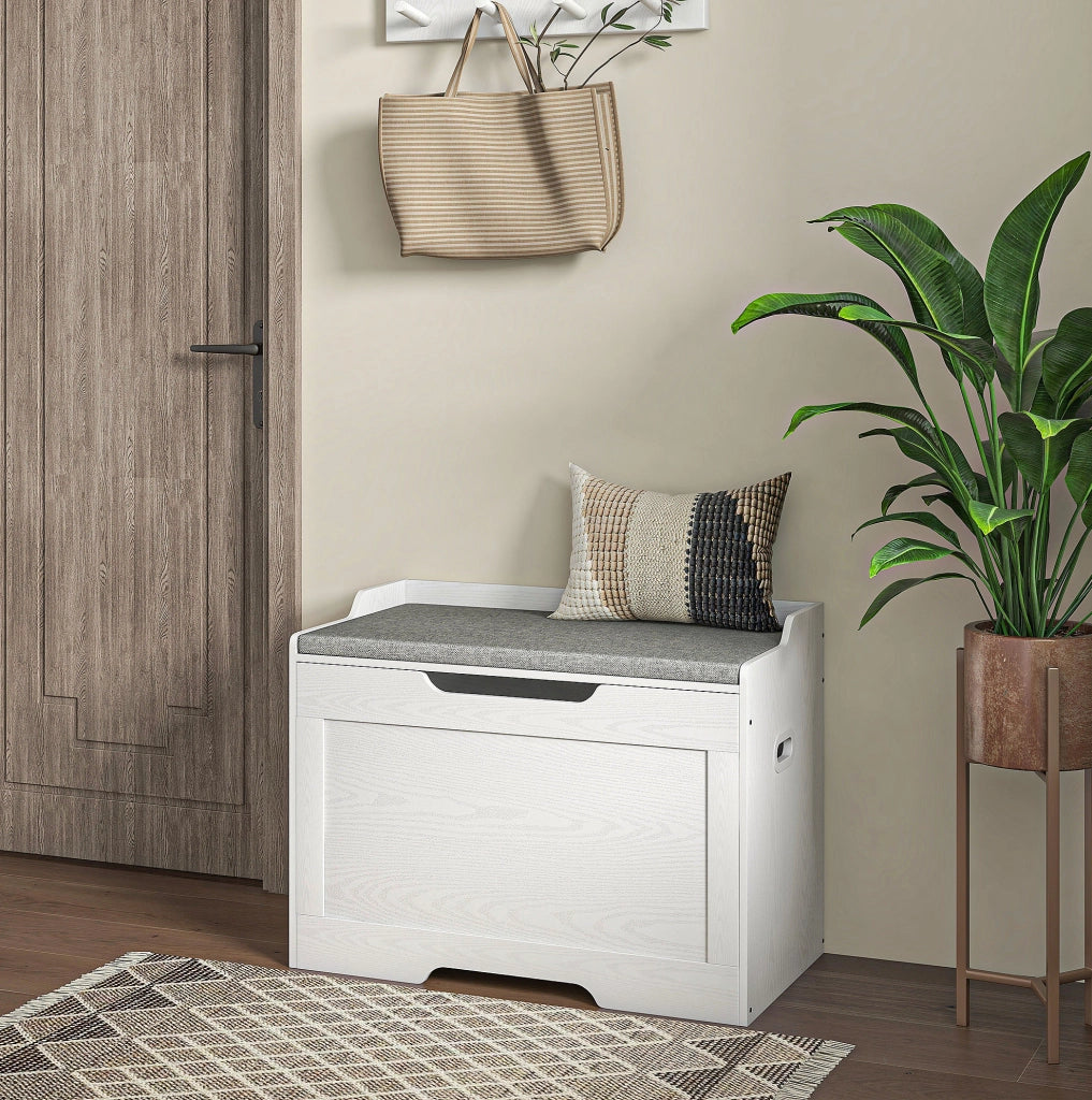 Panca contenitore con coperchio e cuscino removibile; 75 x 40 x 56 cm; bianca