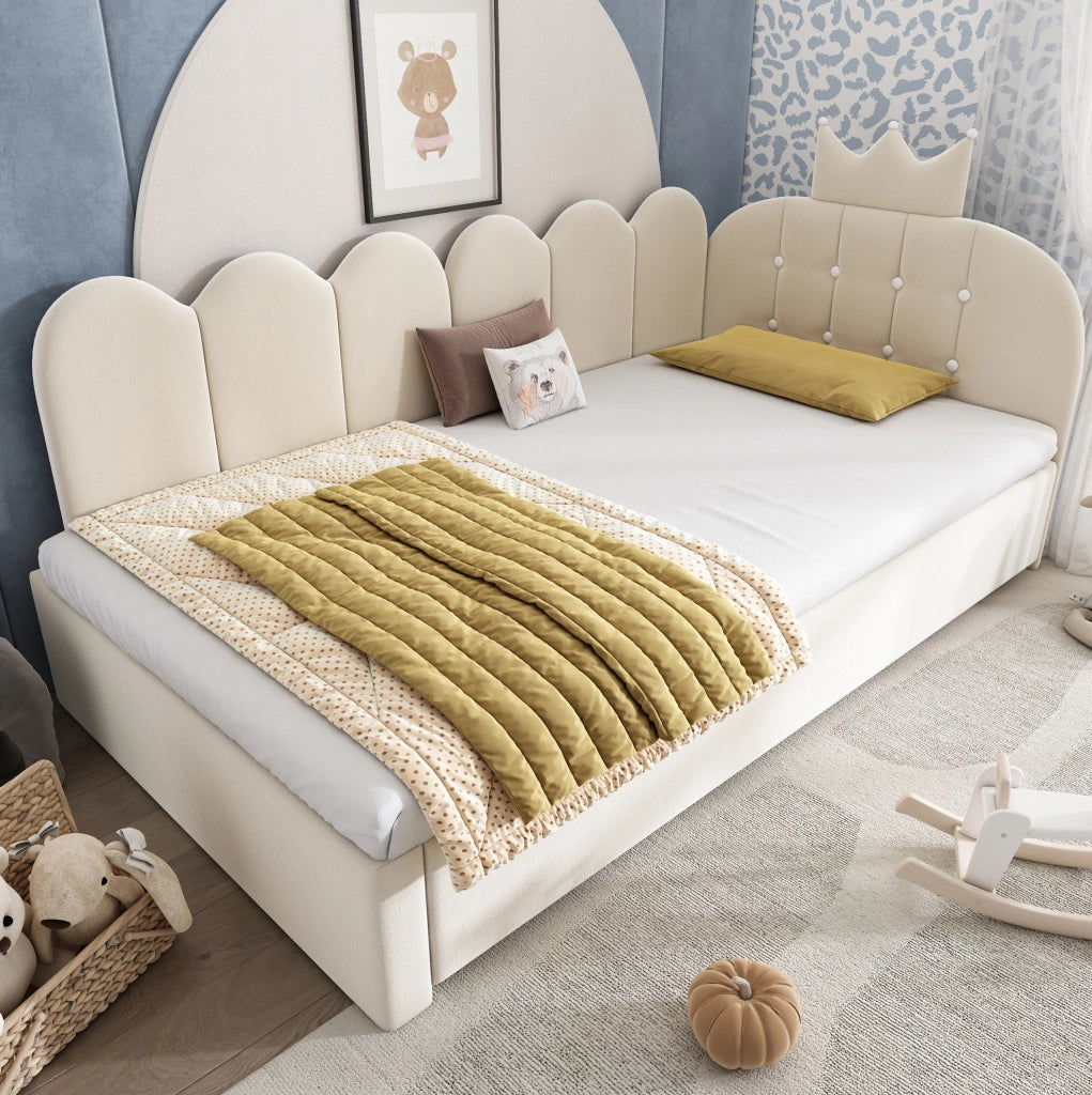 Letto daybed a L con letto estraibile 90x200 cm; velluto beige