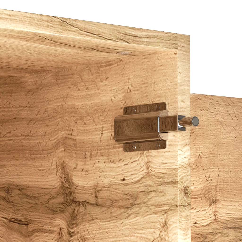 Mobile da ingresso con armadio con specchio, panca portascarpe, cassetti e ganci, in MDF naturale