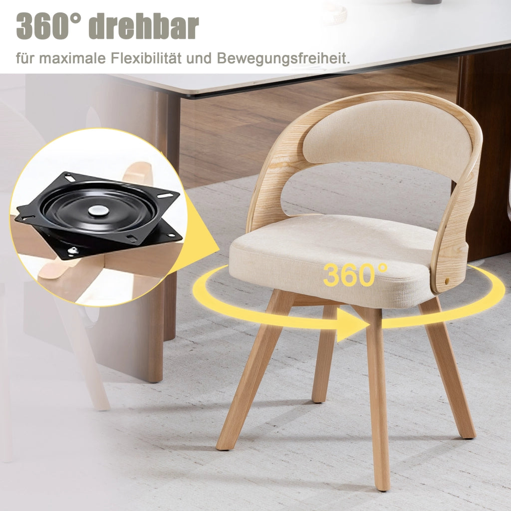 Sedia da Pranzo Girevole in Legno con Cuscino ¨C MINIMAL ¨C Schienale Curvo, Tessuto Cotone Lino