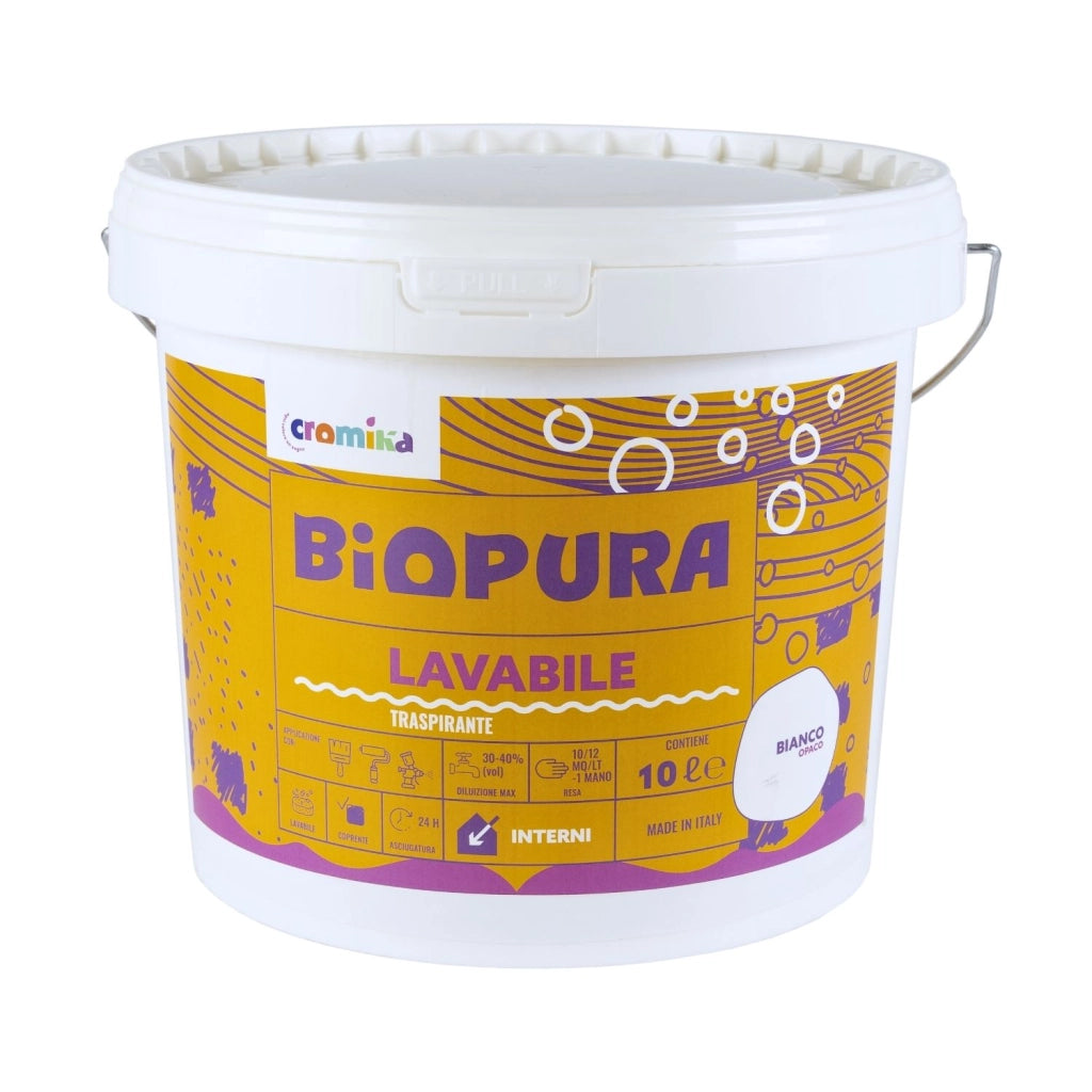 Superpittura lavabile traspirante interni alta copertura linea biopura cromika *** formato 10 lt, confezione 1