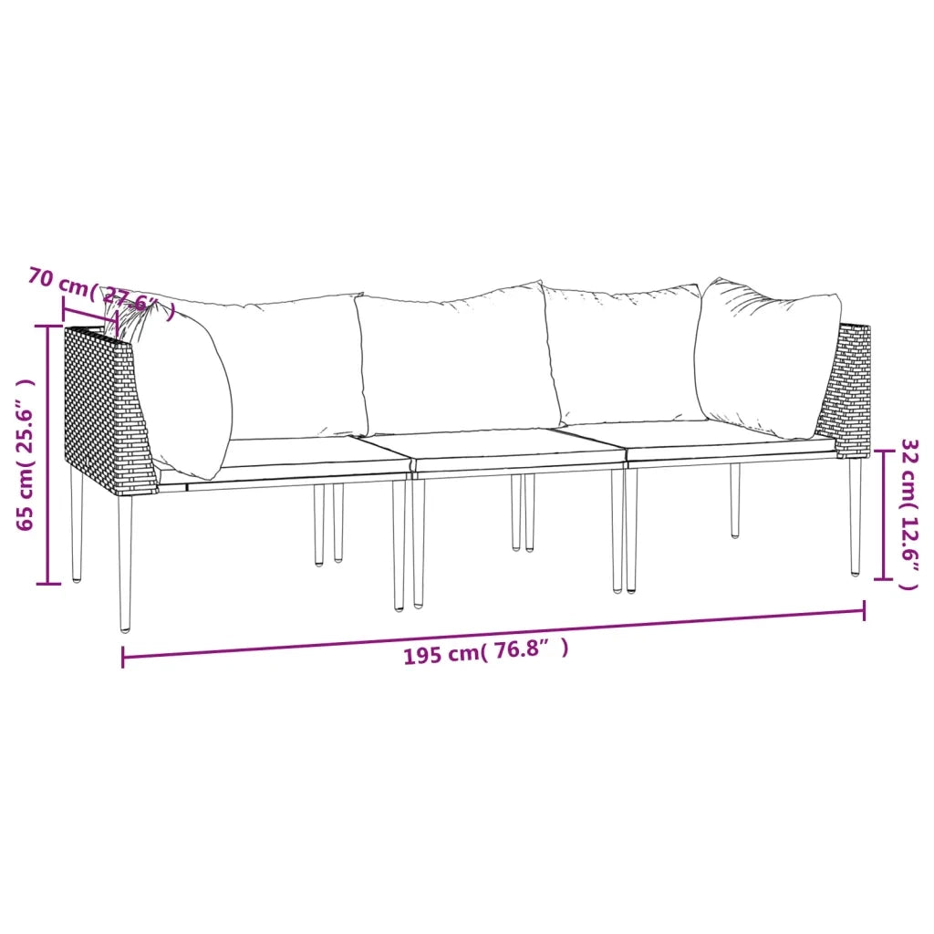 Set Divani da Giardino 3 pz con Cuscini in Polyrattan Grigio 3186680