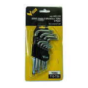 Vigor set chiavi a brugola torx 9 pezzi, acciaio cromo-vanadio, T10 T15 T20 T25 T27 T30 T40 T45 T50