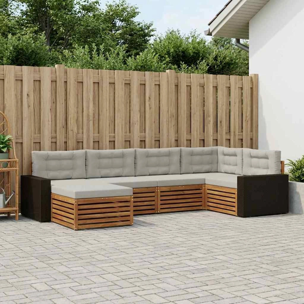 Set di divani da esterno 6 pz Naturale e Grigio Chiaro 3383574